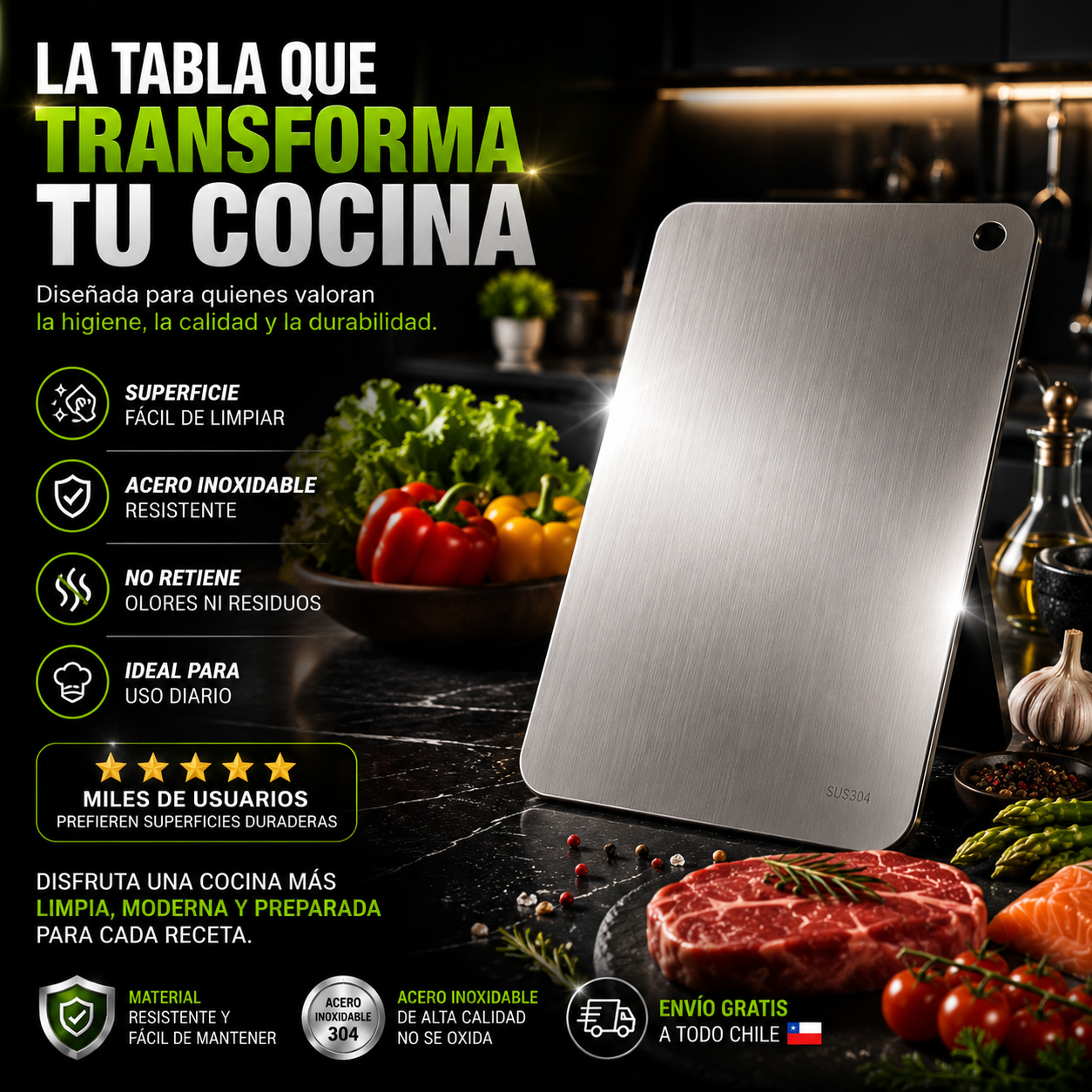 Tabla de cortar de acero inoxidable 20x30 cm
